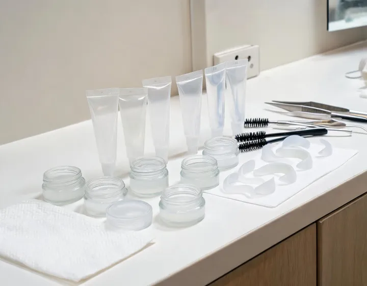 Lash Lift Sourcing on a cosmetics bench, illustration only