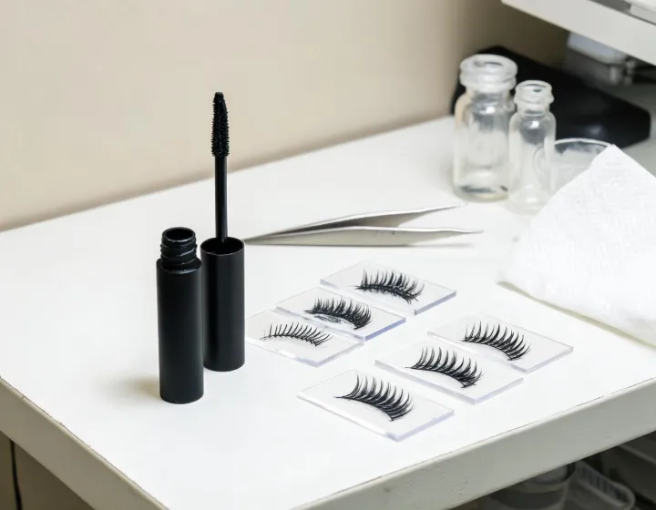 mascara after lash lift on a cosmetics bench, illustration only