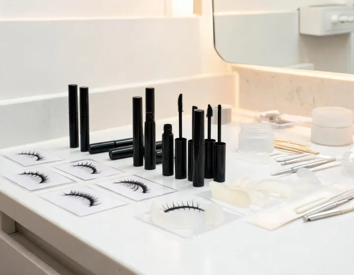 lash lift with mascara on a cosmetics bench, illustration only